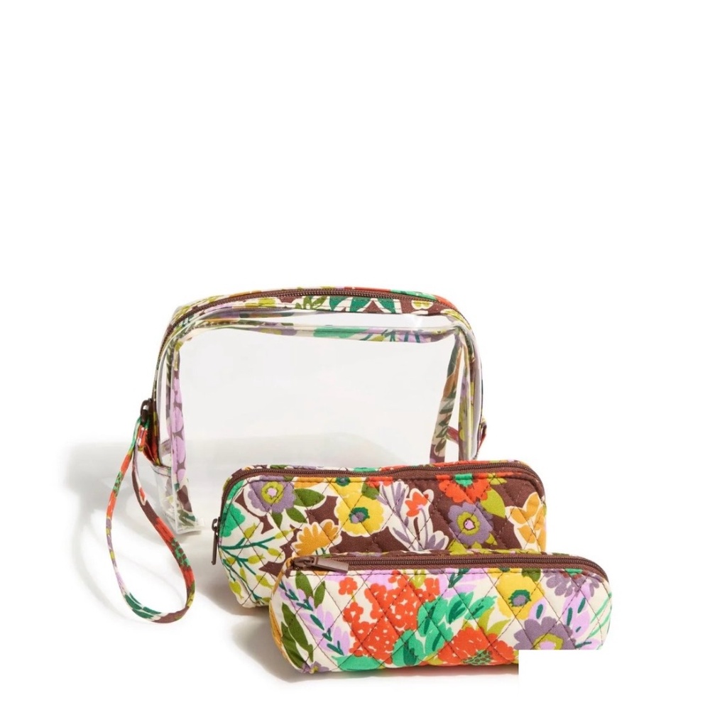 Vera Bradley 3 PC Cosmetic Set in Cotton with a Garden Print  - New
